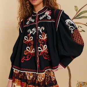 FARM Rio Black Cashew Mandala Richilieu Blouse